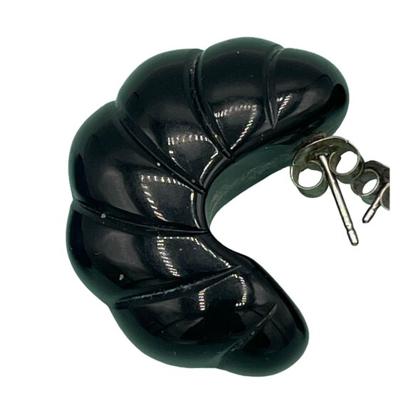 Vintage Chunky Blue & Black Acrylic Hoop Earrings 2 Pair - Picture 7 of 13